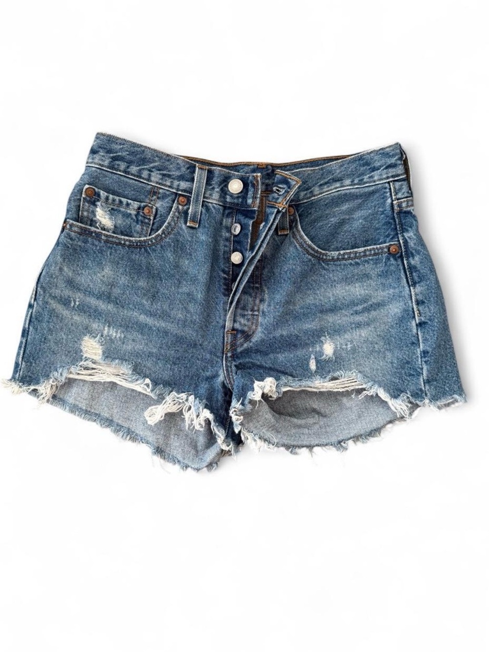 Levi’s Distressed High-Rise Denim Shorts - Blue